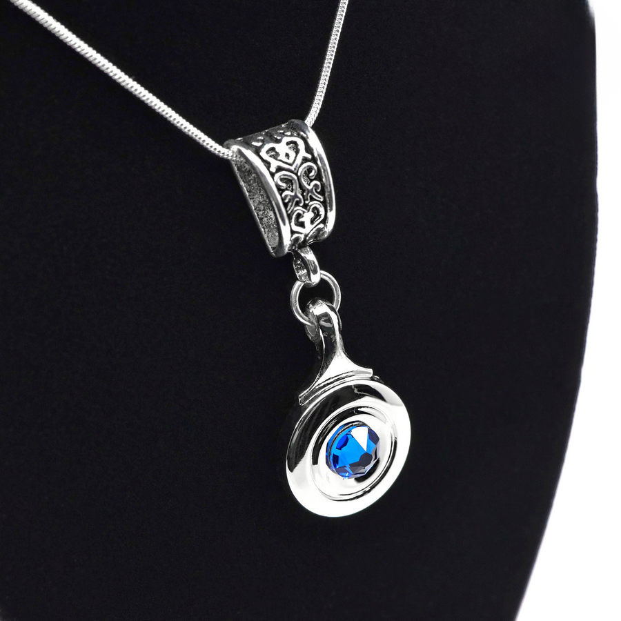 Open Hole Key Necklace with Sapphire Blue Swarovski Crystal by Flute Finery