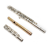 Flauta Lillian Burkart Elite n.° 236: tubo de plata pura, sol en línea, trino de do sostenido, rodillo de re sostenido, pata de si, cabeza de oro de 19.5 quilates.
