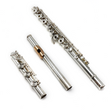 Burkart Elite #586 - Pure silver (.998), offset G, extended G# lever, C# trill, D# roller, B footjoint, 14K gold lip plate and riser