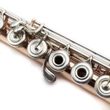 Haynes Custom n° 52735 - Or 14 carats, clé de sol en ligne, clé de trille de do dièse, patte de si, anneaux, nervures et supports en or 14 carats, rehausseur en or 18 carats