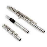 Miyazawa Custom 402 Flute #105108 - Sterling silver tubing, offset G, split E mechanism, C# trill key, D# roller, B footjoint, sterling silver Mancke headjoint with grenadilla lip plate and 14K gold riser
