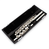 Miyazawa Custom 402 Flute #105108 - Sterling silver tubing, offset G, split E mechanism, C# trill key, D# roller, B footjoint, sterling silver Mancke headjoint with grenadilla lip plate and 14K gold riser