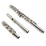 Muramatsu PTP #78975 - platinum-clad sterling silver, offset G, split E mechanism, B footjoint, sterling silver headjoint with gold plated lip plate and crown