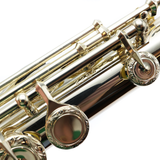 Pearl Handmade Custom Flute PF-9700 #22641 - Pristine silver, inline G, B footjoint, white gold plated mechanism, engraved lip plate and mechanism