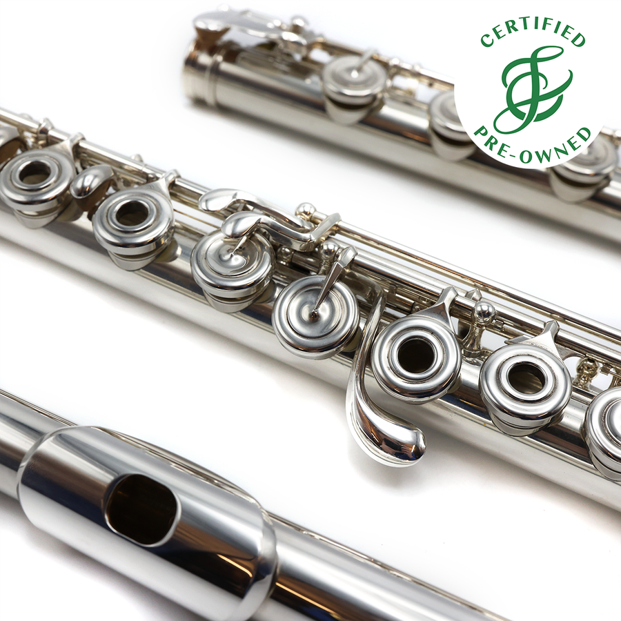 Powell Custom #15253 - Sterling silver flute, offset g, C# trill key, B footjoint, Mancke silver headjoint with 18K gold riser