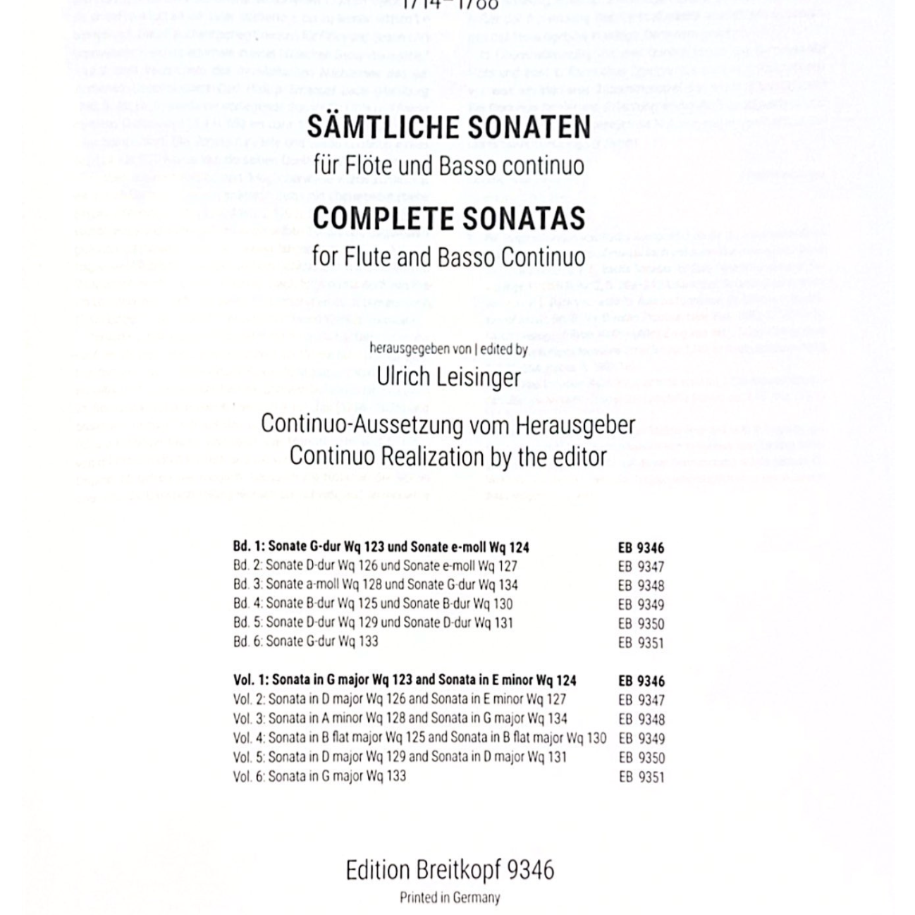 Complete Sonatas Vol.1 (Flute and Basso Continuo)
