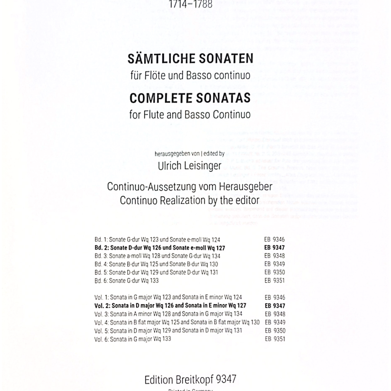 Complete Sonatas Vol. 2 (Flute and Basso Continuo)