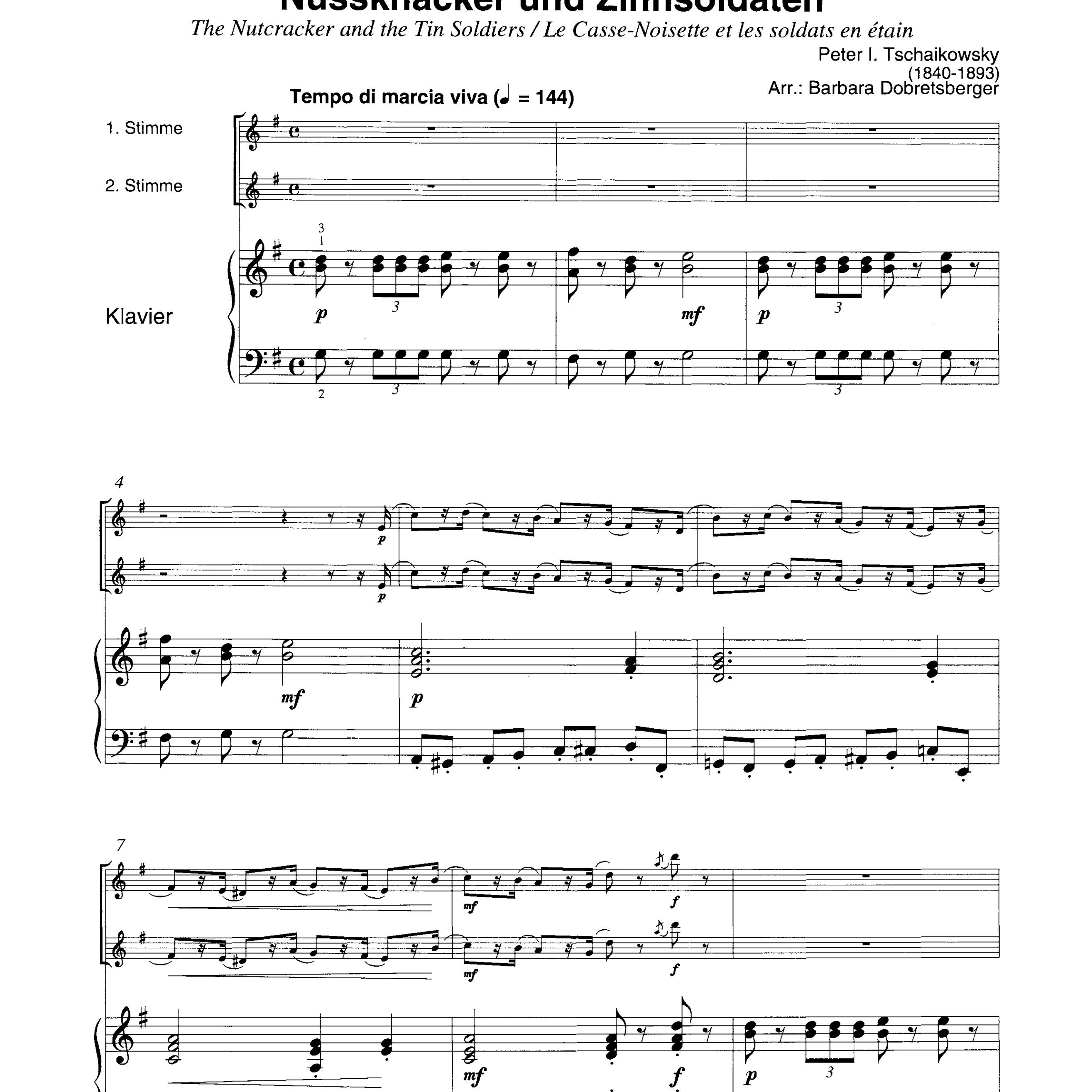 Seven Pieces from “The Nutcracker” Arranged for 2 Flutes and Piano
