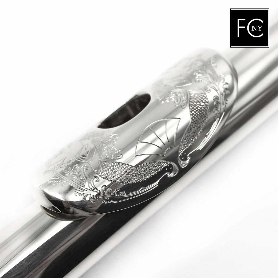 Faulisi Headjoint #109 - Sterling Silver tubing, 14K Gold Riser, engraved lip plate  New 