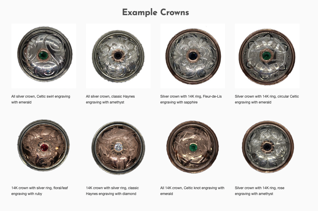 Haynes Engraved 14K Gold Crown for Flute