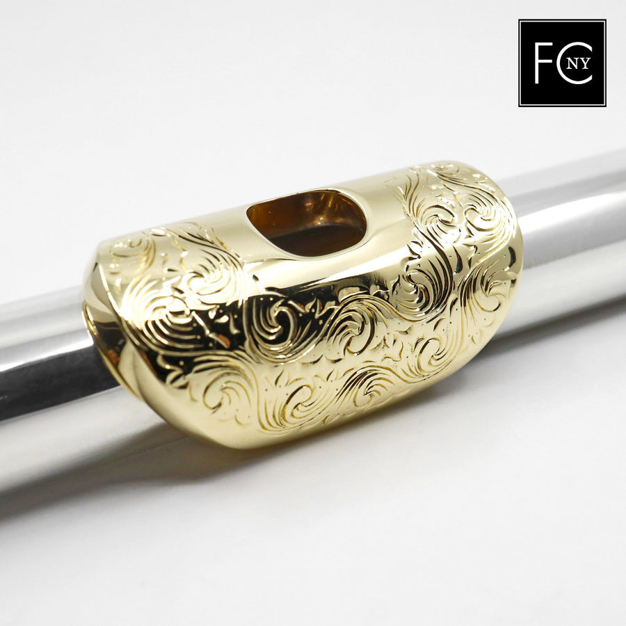 Song Headjoint #S019 - pure silver, 14K gold lip plate, riser and crown, engraved lip plate